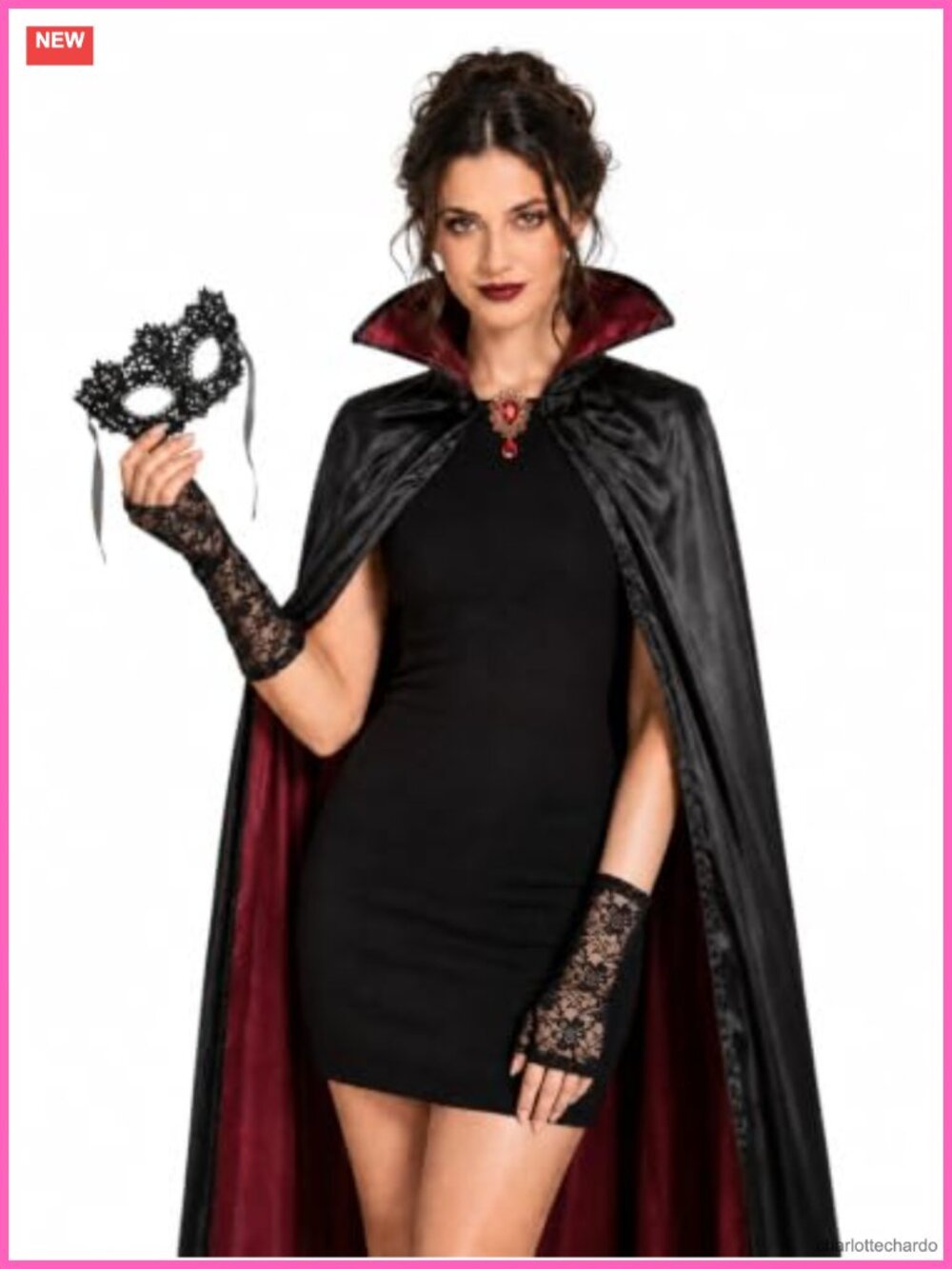 Vampire Costume Set Cape Lace Mask Gloves Brooch Halloween